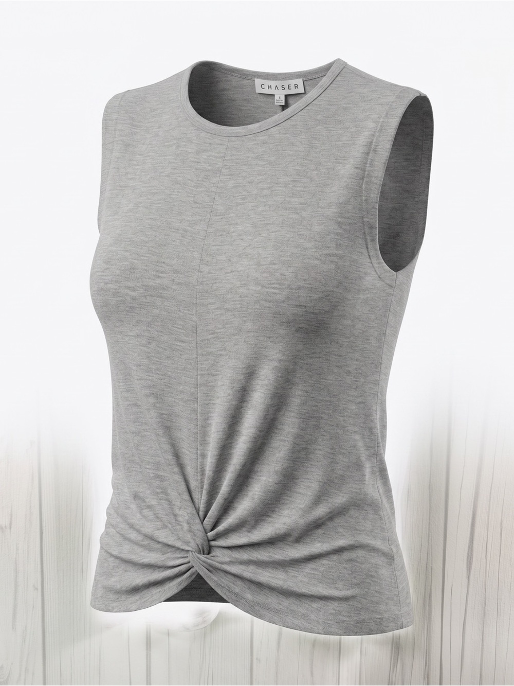 NWT CHASER Heirloom Woven Knotted Front Gray Sleeveless Top, S/M
